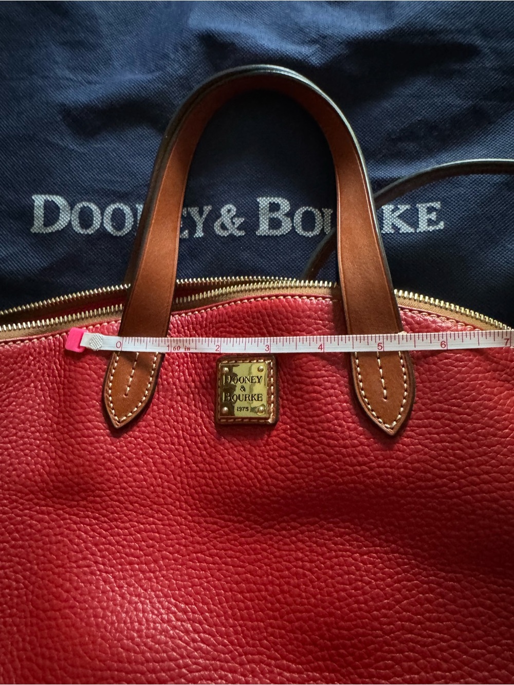 Dooney & Bourke Pebble Grain Zip Zip Satchel Red & Brown Like New - Picture 9 of 12